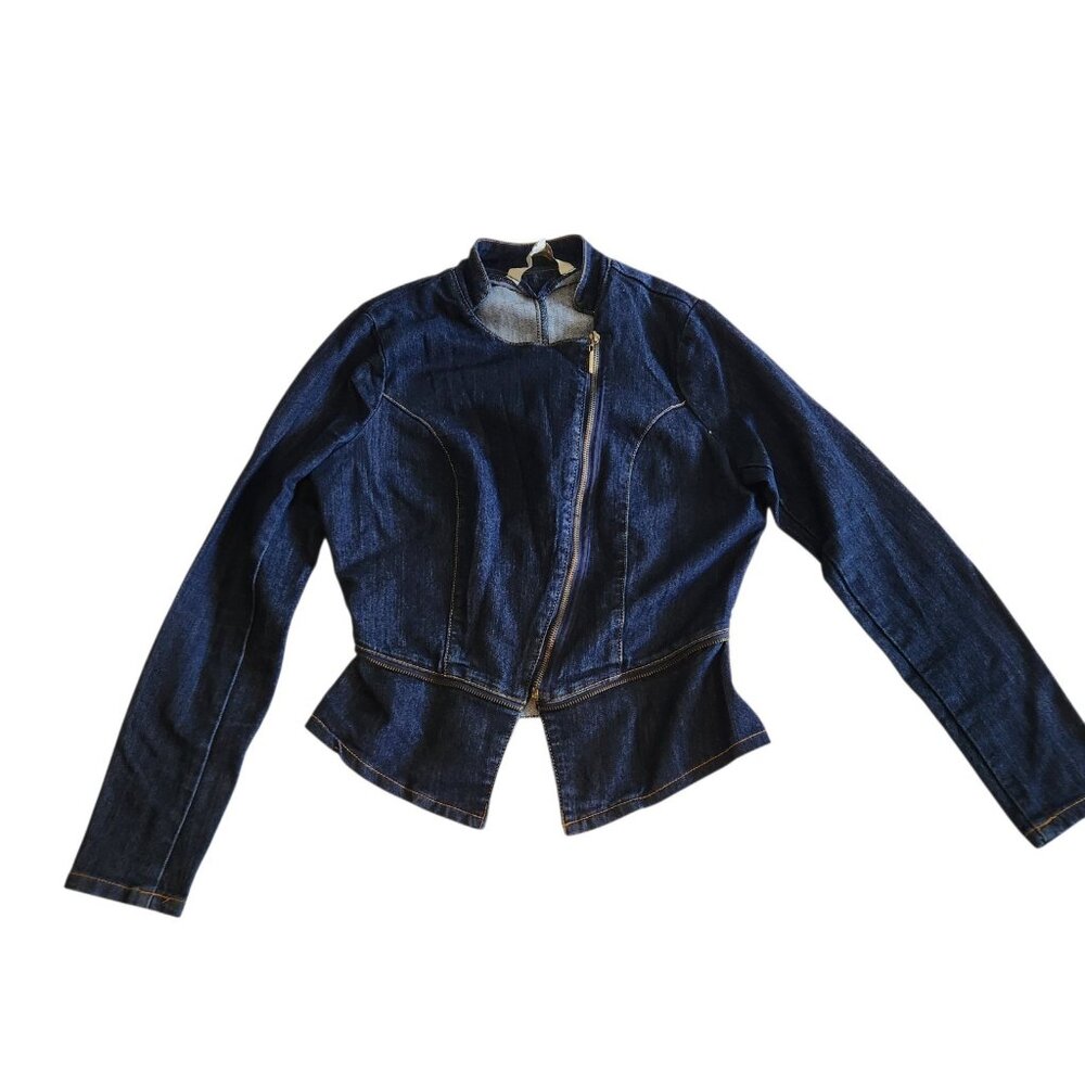 Nicki Minaj Denim‎ Jean Jacket Fitted Blue Zippered Womens Size Medium